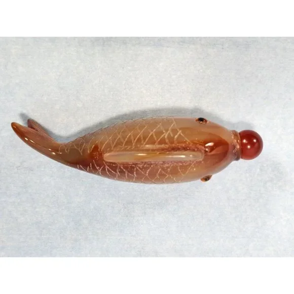 Koi Fish Hand Carved Snuff Bottle Chinese Antique with Storage Box